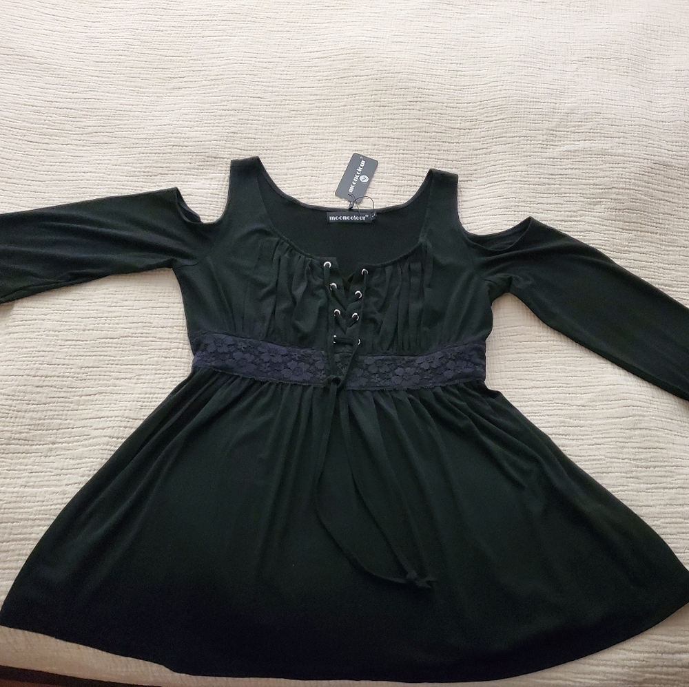 Mooncolour Black cold shoulder boots top